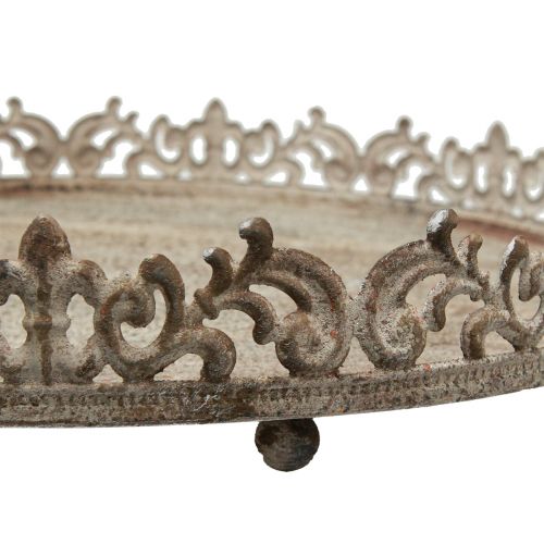 Floristik24 Bandeja decorativa vintage redonda con patas gris Ø30/35cm juego de 2 piezas