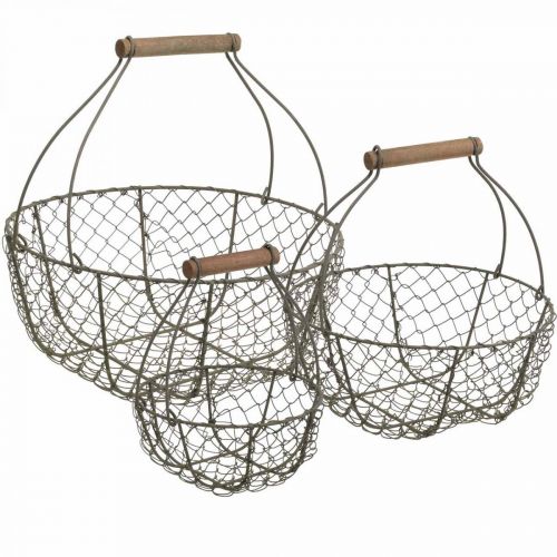 Floristik24 Cesta de alambre vintage cesta de metal cesta de plantas metal Ø17/23.5/30cm juego de 3