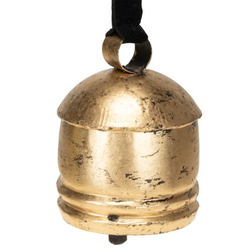 Floristik24 Campana vintage dorada con cinta de terciopelo negro H15cm