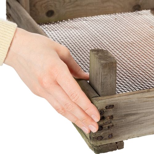 Artículo Caja de madera vintage con rejilla metálica, estilo rústico, colador de cebollas, decorativa, 75×50×14cm