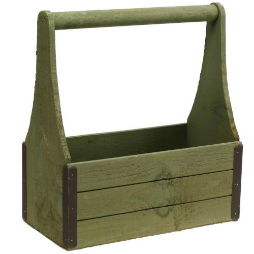 Floristik24 Caja de plantas vintage caja de herramientas de madera verde oliva 28×14×31cm