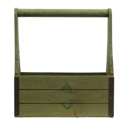 Floristik24 Caja de plantas vintage caja de herramientas de madera verde oliva 28×14×31cm