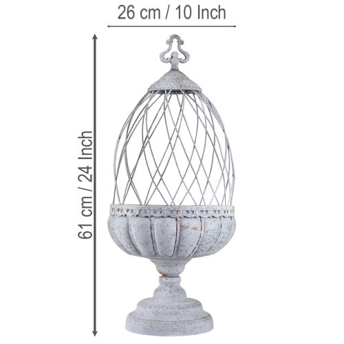 Artículo Copa de metal con jaula de pájaros Vintage Gris 26×61 cm