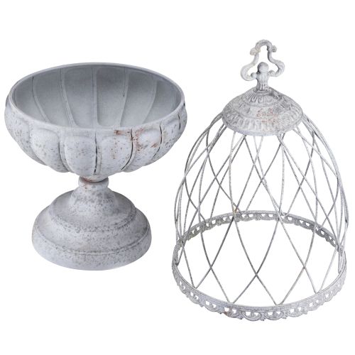 Artículo Copa de metal con jaula de pájaros Vintage Gris 26×61 cm