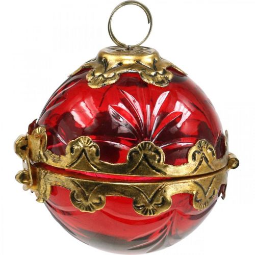 Artículo Bola de Navidad vintage para abrir vidrio rojo dorado Ø8cm juego de 2