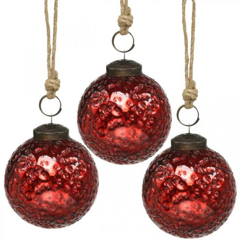 Floristik24 Bolas de navidad vintage bolas de árbol de navidad de cristal rojo Ø8cm 4pcs