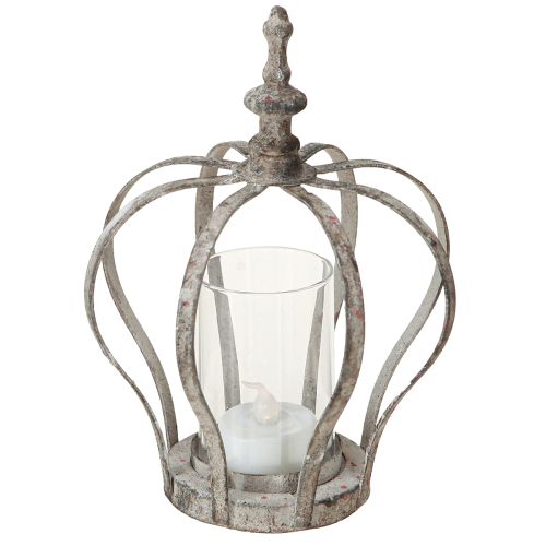 Floristik24 Farol Vintage Corona Metal con Cristal Gris Ø14cm H18.5cm