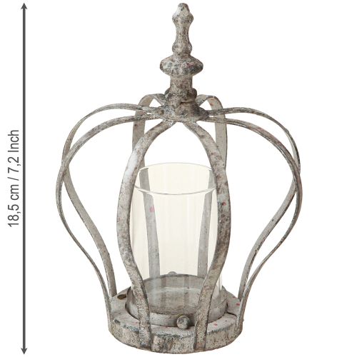 Floristik24 Farol Vintage Corona Metal con Cristal Gris Ø14cm H18.5cm