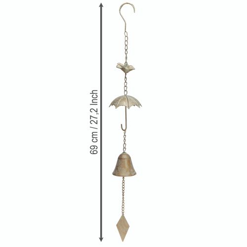 Artículo Carillón de viento vintage de metal con decoración de paraguas y campana de 70 cm