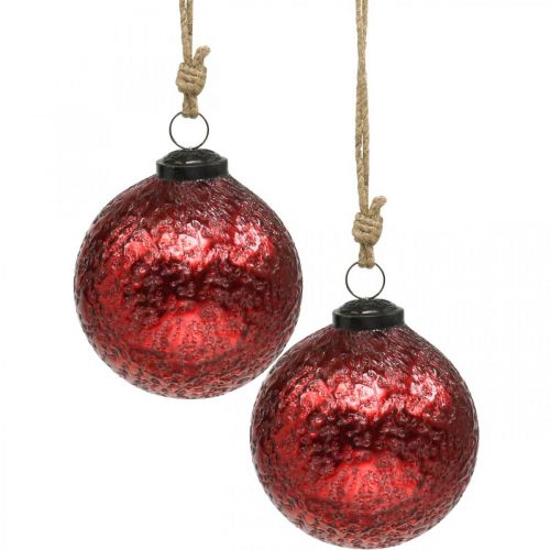Artículo Bolas de navidad vintage bolas de árbol de navidad de cristal rojo Ø10cm 2pcs