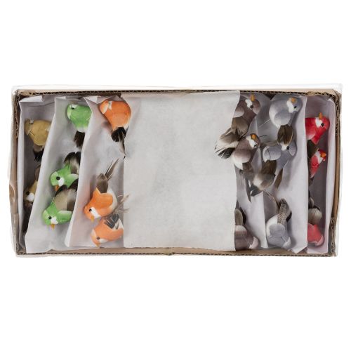 Artículo Pájaros decorativos, decoración artificial para el hogar, ocasión primaveral, con plumaje colorido hecho de plumas reales, 5 cm, 18 piezas