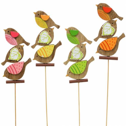 Artículo Pájaros de decoración de primavera con palo de madera clasificados H10.5cm 12pcs