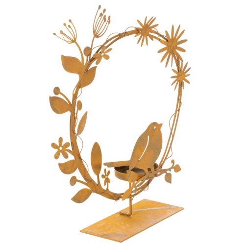 Portavelas decorativo con forma de pájaro y flor, aspecto oxidado, 24×27×6 cm. comprar | Floristik24.es