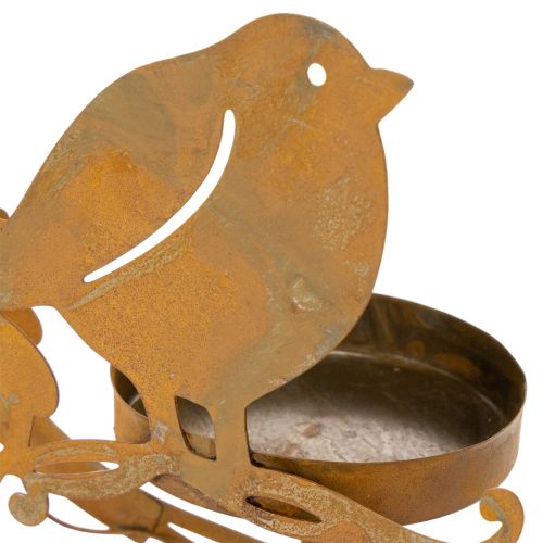 Portavelas decorativo con forma de pájaro y flor, aspecto oxidado, 24×27×6 cm. | Floristik24.es