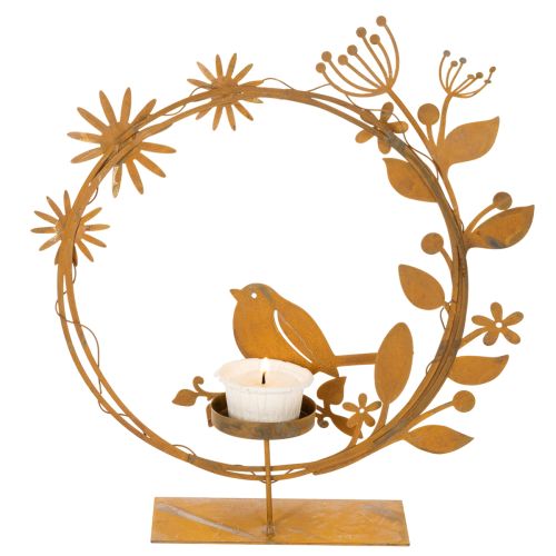 Portavelas decorativo con forma de pájaro y flor, aspecto oxidado, 24×27×6 cm. | Floristik24.es