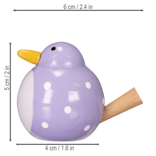 Artículo Figura decorativa de pájaro con estampado de lunares como detalle fresco y acogedor para la habitación, morado, 6 cm, 6 piezas