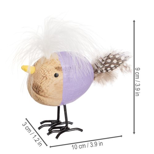 Artículo Pájaro decorativo de madera con plumas y cuerpo colorido para decoración de mesa, 10cm, 6 piezas