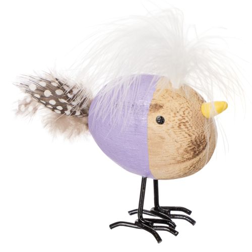 Artículo Pájaro decorativo de madera con plumas y cuerpo colorido para decoración de mesa, 10cm, 6 piezas