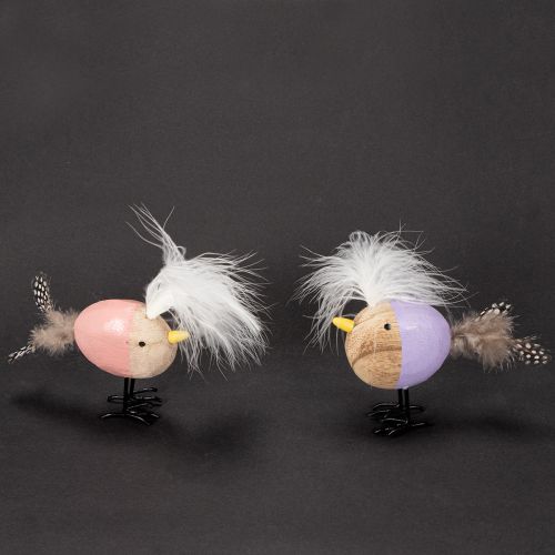 Artículo Pájaro decorativo de madera con plumas y cuerpo colorido para decoración de mesa, 10cm, 6 piezas