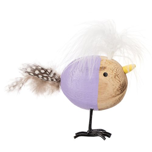 Artículo Pájaro decorativo de madera con plumas y cuerpo colorido para decoración de mesa, 10cm, 6 piezas