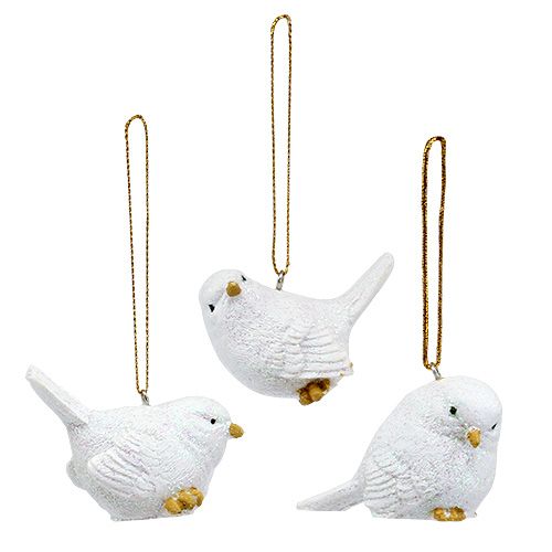 Floristik24 Pájaro blanco con mica 5cm 3pcs