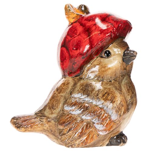 Figura decorativa de pájaro con gorro de manzana roja, decoración otoñal, 13 cm. | Floristik24.es