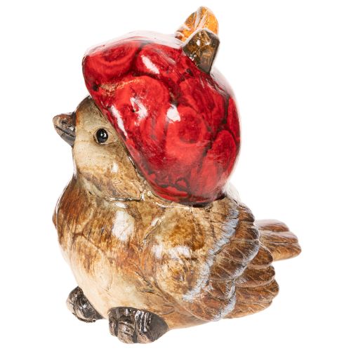 Figura decorativa de pájaro con gorro de manzana roja, decoración otoñal, 13 cm. | Floristik24.es