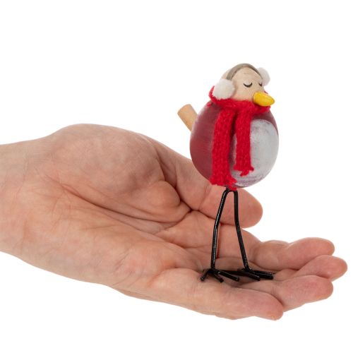 Figura decorativa de pájaro con bufanda, decoración de invierno, 11 cm, 4 piezas | Floristik24.es