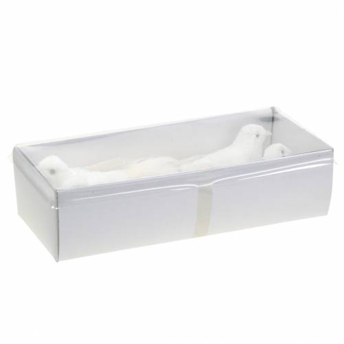 Floristik24 Paloma flocada con plumas y pinza blanca 13,5cm 4uds