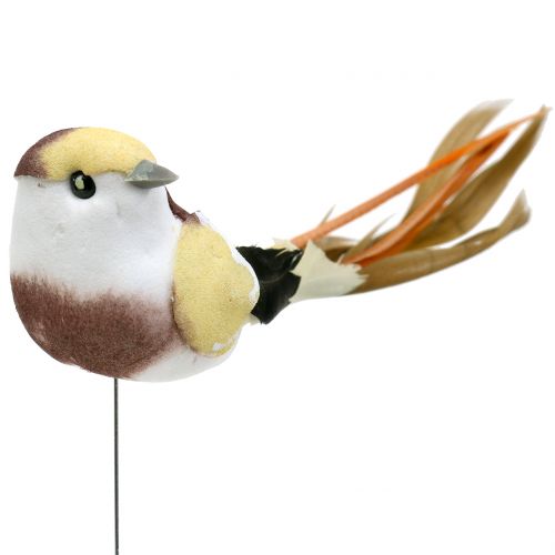 Floristik24 Pájaro en el cable Marrón / Naranja 14cm 12pcs