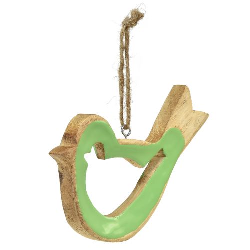 Artículo Decoración de pájaros colgador decorativo de madera verde natural 15,5x1,5x16cm