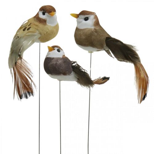 Floristik24 Decoración primavera, mini pájaros, pájaros decorativos en alambre marrón, beige H2.5cm 24pcs
