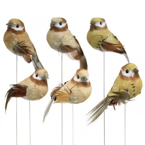 Primavera, pájaro en alambre, pájaros decorativos colores  naturales H7.5cm 12pcs-04211