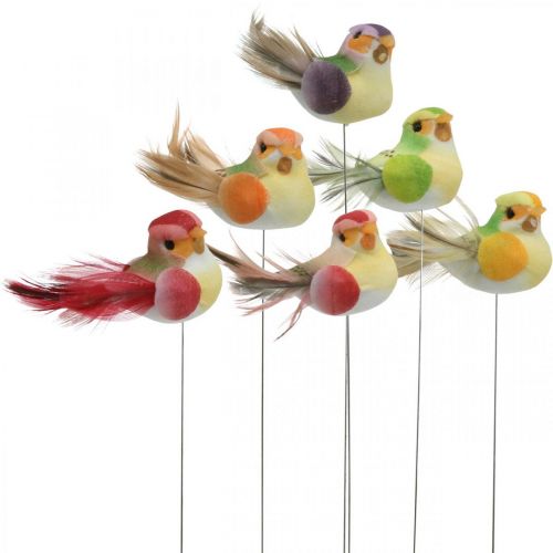 Floristik24 Primavera, pájaro en un alambre, tapones de flores de colores Al 2,5 cm 24 piezas