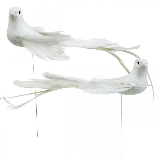 Floristik24 Palomas blancas, boda, palomas decorativas, pájaros en alambre H6cm 6pcs