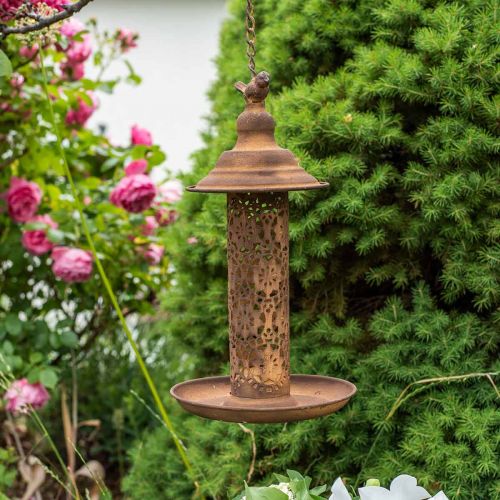 Floristik24 Comedero para pájaros para colgar en aspecto óxido Ø20cm H36cm