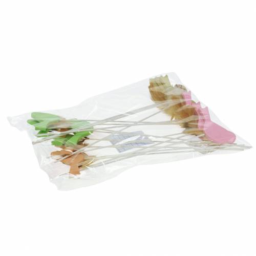 Floristik24 Tapón decorativo pájaro madera verde, rosa, amarillo, naranja surtido 7cm x 4cm H24cm 16 piezas