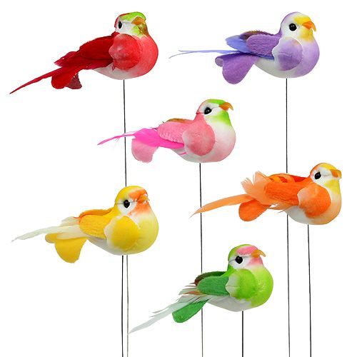 Floristik24 Pájaro en un alambre tipo de colorido 7cm 12pcs