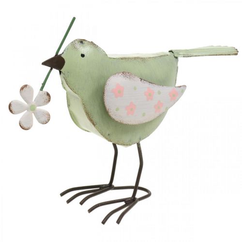 Floristik24 Figura decorativa pájaro con flor decoración primavera metal vintage 19,5cm