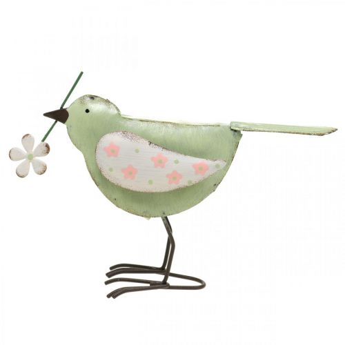 Floristik24 Figura decorativa pájaro con flor decoración primavera metal vintage 19,5cm