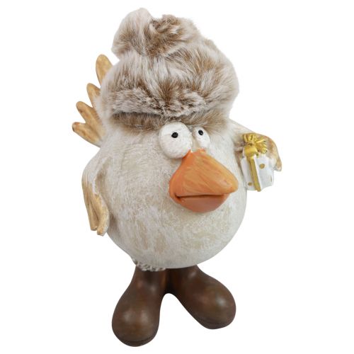 Figuras navideñas pájaro con sombrero beige 11,5x8x14cm 2ud