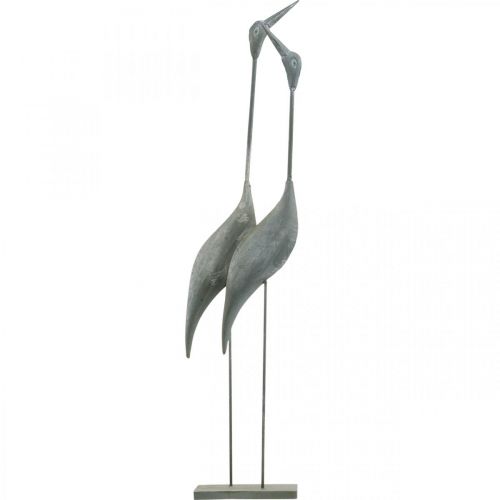 Floristik24 Pareja de pájaros, decoración de metal, aves acuáticas Plata, blanco lavado Al. 74 cm