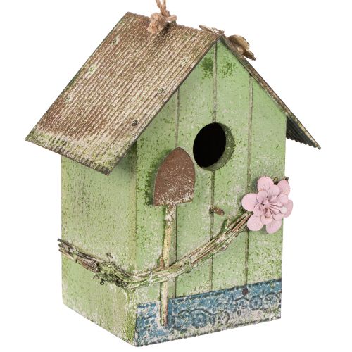 Casita para pájaros con decoración floral, decoración romántica de casa de campo, 19 cm