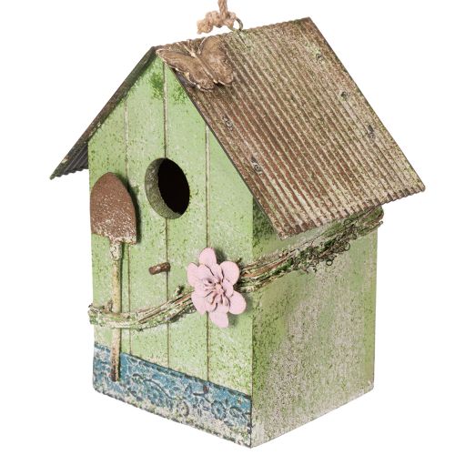 Artículo Casita para pájaros con decoración floral, decoración romántica de casa de campo, 19 cm