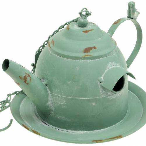 Floristik24 Tetera de pajarera para colgar verde menta H15cm