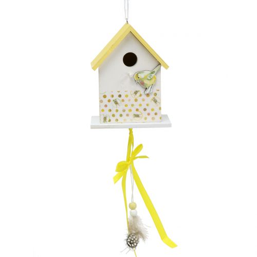 Floristik24 Casita decorativa para pájaros para colgar amarillo-blanco 12cm