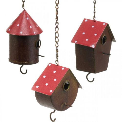 Caja de anidación decorativa Casa de pájaros colgante Comedero de pájaros de otoño Decoración de metal H14-12cm L34-37cm