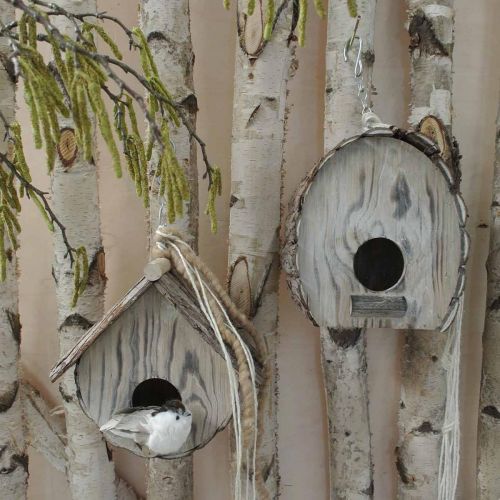Artículo Caja nido decorativa Casa de pájaros Decoración de jardín de madera Blanco natural lavado H22cm W21cm