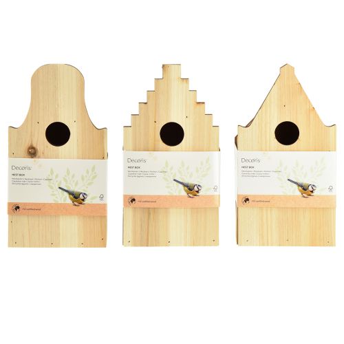 Artículo Pajarera Caja de madera para cría Abeto herrerillo azul Al. 22,5 cm 3 piezas