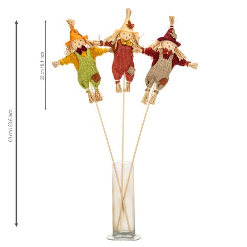 Figura decorativa de espantapájaros sobre un palo para manualidades y plantas, 60 cm. | Floristik24.es